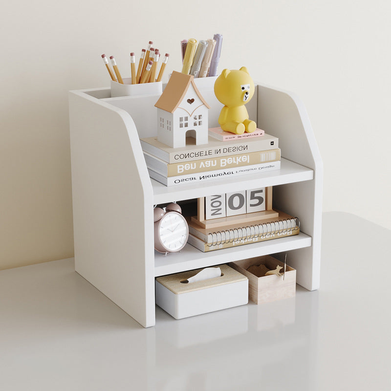 Contemporary Scandinavian MDF Desk Organizer – Rectangular Desktop Storage, 2/3-Tier with 1 Drawer for Office & Bedroom