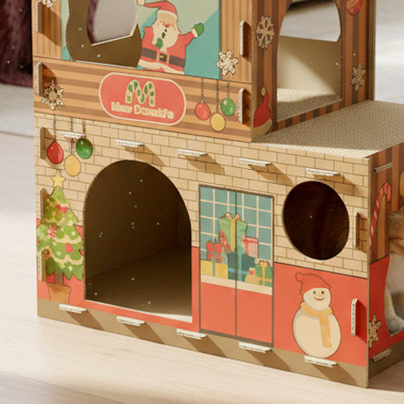 Modern Rectangular Cat Scratcher & 2-Tier Cat Bed, Durable Corrugated Cardboard, Grade A Strength for Living Room