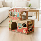 Modern Rectangular Cat Scratcher & 2-Tier Cat Bed, Durable Corrugated Cardboard, Grade A Strength for Living Room