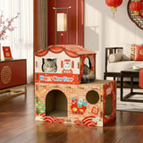 Modern Rectangular Cat Scratcher & 2-Tier Cat Bed, Durable Corrugated Cardboard, Grade A Strength for Living Room