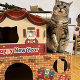 Modern Rectangular Cat Scratcher & 2-Tier Cat Bed, Durable Corrugated Cardboard, Grade A Strength for Living Room