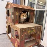 Modern Rectangular Cat Scratcher & 2-Tier Cat Bed, Durable Corrugated Cardboard, Grade A Strength for Living Room