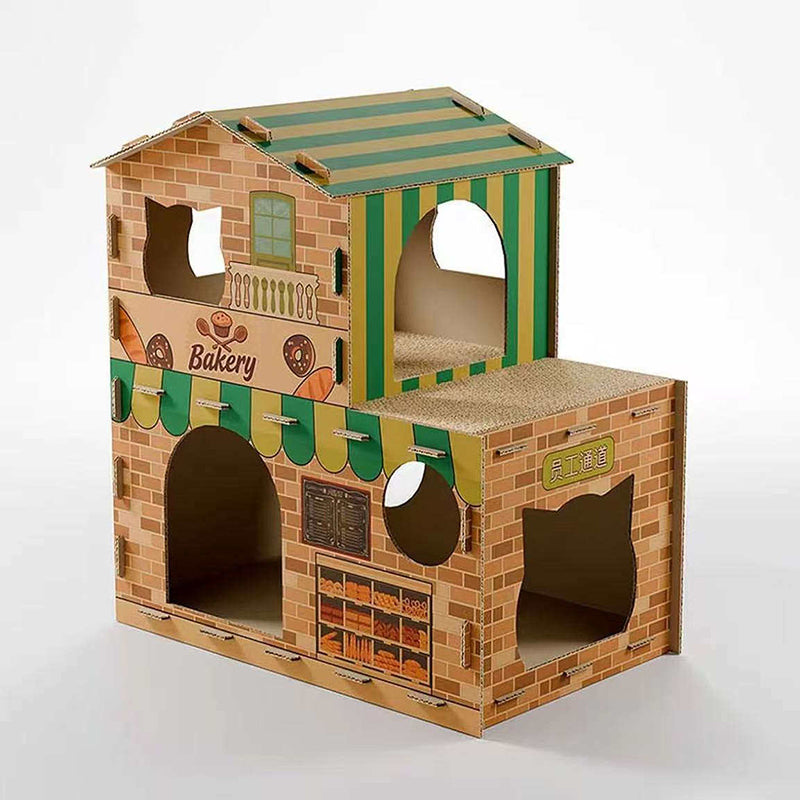 Modern Rectangular Cat Scratcher & 2-Tier Cat Bed, Durable Corrugated Cardboard, Grade A Strength for Living Room