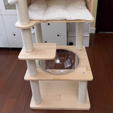 Scandinavian-Style Square Pine Cat Tree – Solid Wood, Hemp Rope, Paper Tube, 4-Tier Living Room Cat Furniture