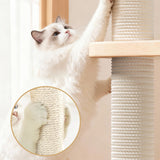 Scandinavian-Style Square Pine Cat Tree – Solid Wood, Hemp Rope, Paper Tube, 4-Tier Living Room Cat Furniture