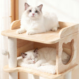 Scandinavian-Style Square Pine Cat Tree – Solid Wood, Hemp Rope, Paper Tube, 4-Tier Living Room Cat Furniture