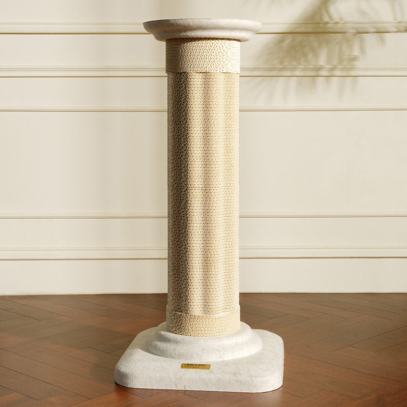 Contemporary Scandinavian Round Cat Tree with MDF Platform, Corrugated Paper Scratcher, Hemp Rope and Felt—Stylish Living Room Cat Furniture