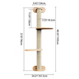 Contemporary Scandinavian Round Rubberwood Cat Tree – 3-Tier Solid Wood with Kraft Paper Rope for Living Room