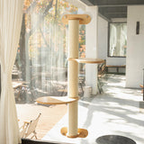 Contemporary Scandinavian Round Rubberwood Cat Tree – 3-Tier Solid Wood with Kraft Paper Rope for Living Room