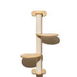 Contemporary Scandinavian Round Rubberwood Cat Tree – 3-Tier Solid Wood with Kraft Paper Rope for Living Room