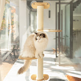 Contemporary Scandinavian Round Rubberwood Cat Tree – 3-Tier Solid Wood with Kraft Paper Rope for Living Room
