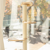 Contemporary Scandinavian Round Rubberwood Cat Tree – 3-Tier Solid Wood with Kraft Paper Rope for Living Room