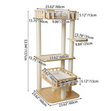 Contemporary Scandinavian 4-Tier Cat Tree — Solid Wood Panels, Velvet Fabric, and Sisal Posts, Square Multi-Layer Design for Living Room
