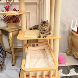 Contemporary Scandinavian 4-Tier Cat Tree — Solid Wood Panels, Velvet Fabric, and Sisal Posts, Square Multi-Layer Design for Living Room