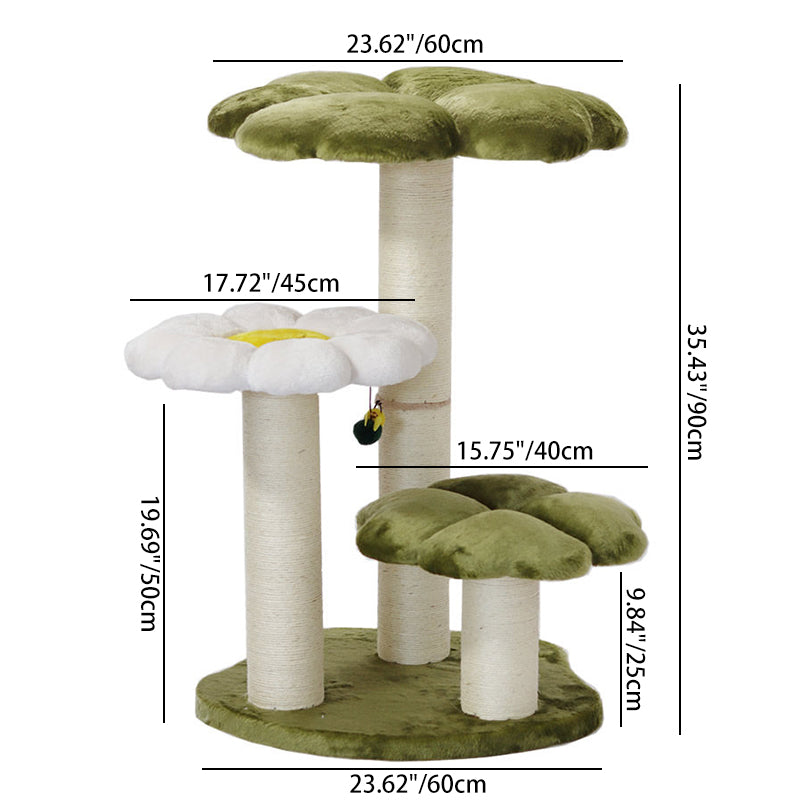 Stylish Contemporary Round Cat Tree with Velvet Fabric and Sisal – 3-Tier Particleboard Cat Tower for Living Room