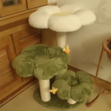 Stylish Contemporary Round Cat Tree with Velvet Fabric and Sisal – 3-Tier Particleboard Cat Tower for Living Room