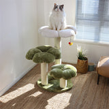 Stylish Contemporary Round Cat Tree with Velvet Fabric and Sisal – 3-Tier Particleboard Cat Tower for Living Room
