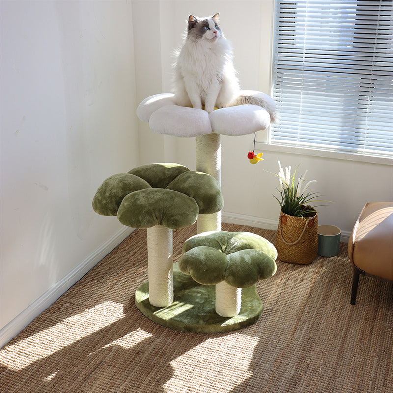 Stylish Contemporary Round Cat Tree with Velvet Fabric and Sisal – 3-Tier Particleboard Cat Tower for Living Room