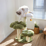 Stylish Contemporary Round Cat Tree with Velvet Fabric and Sisal – 3-Tier Particleboard Cat Tower for Living Room