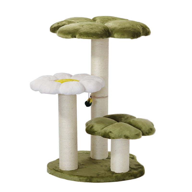 Stylish Contemporary Round Cat Tree with Velvet Fabric and Sisal – 3-Tier Particleboard Cat Tower for Living Room