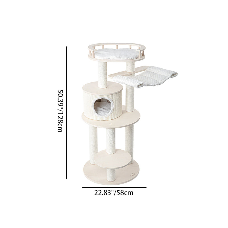 Contemporary Scandinavian Round 5-Tier Cat Tree with Multi-Layer Solid Wood Panels, Particleboard & Fiberboard, Velvet Fabric, Paper Rope & Paper Tube – Living Room