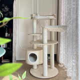 Contemporary Scandinavian Round 5-Tier Cat Tree with Multi-Layer Solid Wood Panels, Particleboard & Fiberboard, Velvet Fabric, Paper Rope & Paper Tube – Living Room