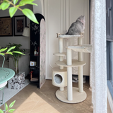 Contemporary Scandinavian Round 5-Tier Cat Tree with Multi-Layer Solid Wood Panels, Particleboard & Fiberboard, Velvet Fabric, Paper Rope & Paper Tube – Living Room