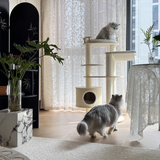 Contemporary Scandinavian Round 5-Tier Cat Tree with Multi-Layer Solid Wood Panels, Particleboard & Fiberboard, Velvet Fabric, Paper Rope & Paper Tube – Living Room