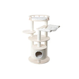 Contemporary Scandinavian Round 5-Tier Cat Tree with Multi-Layer Solid Wood Panels, Particleboard & Fiberboard, Velvet Fabric, Paper Rope & Paper Tube – Living Room