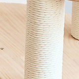 Contemporary Scandinavian Round Cat Tree – 5-Tier, Solid Pine, Faux Rattan, Velvet Fabric & Kraft Paper Rope for Living Room