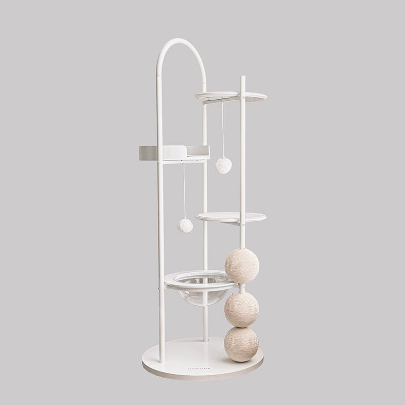 Stylish Contemporary Scandinavian Round Cat Tree – 5-Tier, Solid Pine & MDF with Iron, Sisal & Acrylic Accents for Living Room