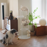 Stylish Contemporary Scandinavian Round Cat Tree – 5-Tier, Solid Pine & MDF with Iron, Sisal & Acrylic Accents for Living Room