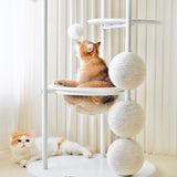Stylish Contemporary Scandinavian Round Cat Tree – 5-Tier, Solid Pine & MDF with Iron, Sisal & Acrylic Accents for Living Room