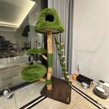 Contemporary Round Cat Tree with Natural Fruitwood Finish, Velvet Fabric & Sisal Posts – 4-Tier Particleboard Cat Tower for Living Room