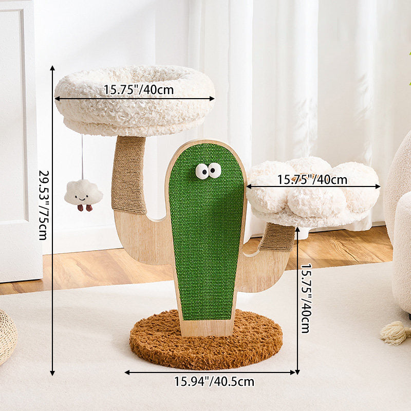Contemporary Round Multi-Layer Solid Wood Cat Tree with MDF Panels, Velvet Fabric and Sisal Rope – 3-Tier Living Room