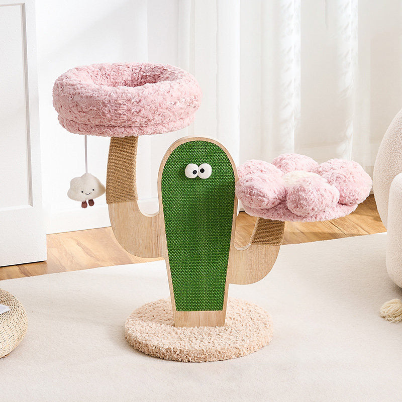 Contemporary Round Multi-Layer Solid Wood Cat Tree with MDF Panels, Velvet Fabric and Sisal Rope – 3-Tier Living Room