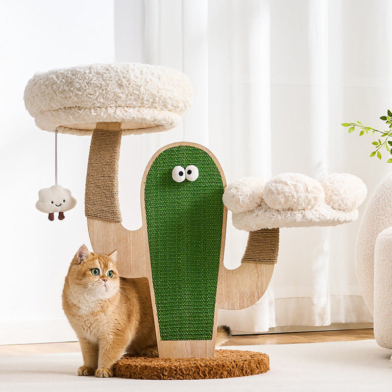 Contemporary Round Multi-Layer Solid Wood Cat Tree with MDF Panels, Velvet Fabric and Sisal Rope – 3-Tier Living Room