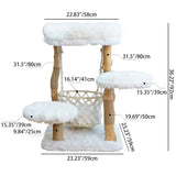 Contemporary Scandinavian 3-Tier Cat Tree – Rectangular Particleboard, Natural Fruitwood Finish, Hemp Rope & Velvet Fabric for Living Room