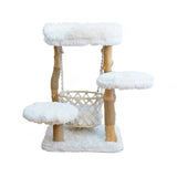 Contemporary Scandinavian 3-Tier Cat Tree – Rectangular Particleboard, Natural Fruitwood Finish, Hemp Rope & Velvet Fabric for Living Room