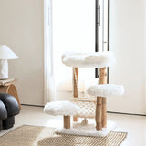 Contemporary Scandinavian 3-Tier Cat Tree – Rectangular Particleboard, Natural Fruitwood Finish, Hemp Rope & Velvet Fabric for Living Room
