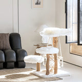 Contemporary Scandinavian 3-Tier Cat Tree – Rectangular Particleboard, Natural Fruitwood Finish, Hemp Rope & Velvet Fabric for Living Room