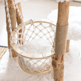 Contemporary Scandinavian 3-Tier Cat Tree – Rectangular Particleboard, Natural Fruitwood Finish, Hemp Rope & Velvet Fabric for Living Room