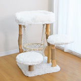 Contemporary Scandinavian 3-Tier Cat Tree – Rectangular Particleboard, Natural Fruitwood Finish, Hemp Rope & Velvet Fabric for Living Room