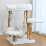 Contemporary Scandinavian 3-Tier Cat Tree – Rectangular Particleboard, Natural Fruitwood Finish, Hemp Rope & Velvet Fabric for Living Room