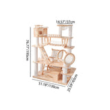 6-Tier Large Cat Tree – Contemporary Scandinavian Rectangular Solid Wood Panel Cat Tower with Velvet Fabric, Paper Rope, and Acrylic Accents for Living Room