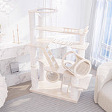 6-Tier Large Cat Tree – Contemporary Scandinavian Rectangular Solid Wood Panel Cat Tower with Velvet Fabric, Paper Rope, and Acrylic Accents for Living Room