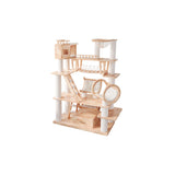 6-Tier Large Cat Tree – Contemporary Scandinavian Rectangular Solid Wood Panel Cat Tower with Velvet Fabric, Paper Rope, and Acrylic Accents for Living Room