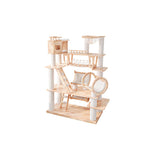 6-Tier Large Cat Tree – Contemporary Scandinavian Rectangular Solid Wood Panel Cat Tower with Velvet Fabric, Paper Rope, and Acrylic Accents for Living Room
