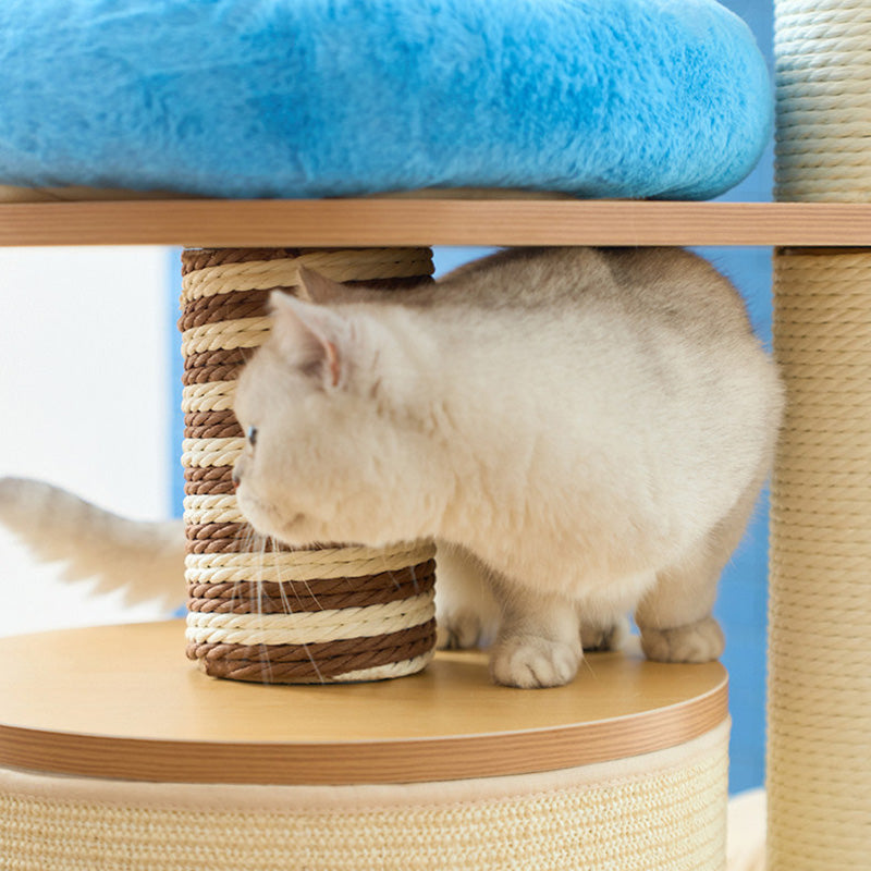 Modern Scandinavian Round Cat Tree, 5-Tier with Velvet Fabric, Particleboard Base, Paper Rope & Paper Tube – Perfect for the Living Room