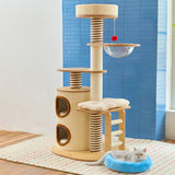 Modern Scandinavian Round Cat Tree, 5-Tier with Velvet Fabric, Particleboard Base, Paper Rope & Paper Tube – Perfect for the Living Room